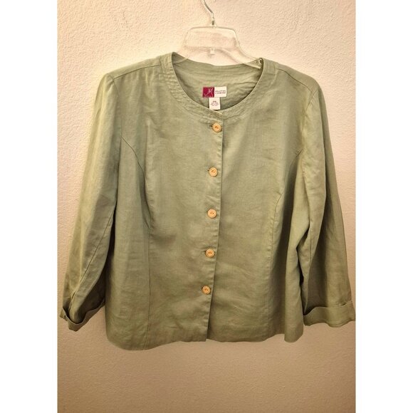 JM Collection 100% Linen Light Green Button Front Shirt Jacket Size 18W EUC - Picture 1 of 6